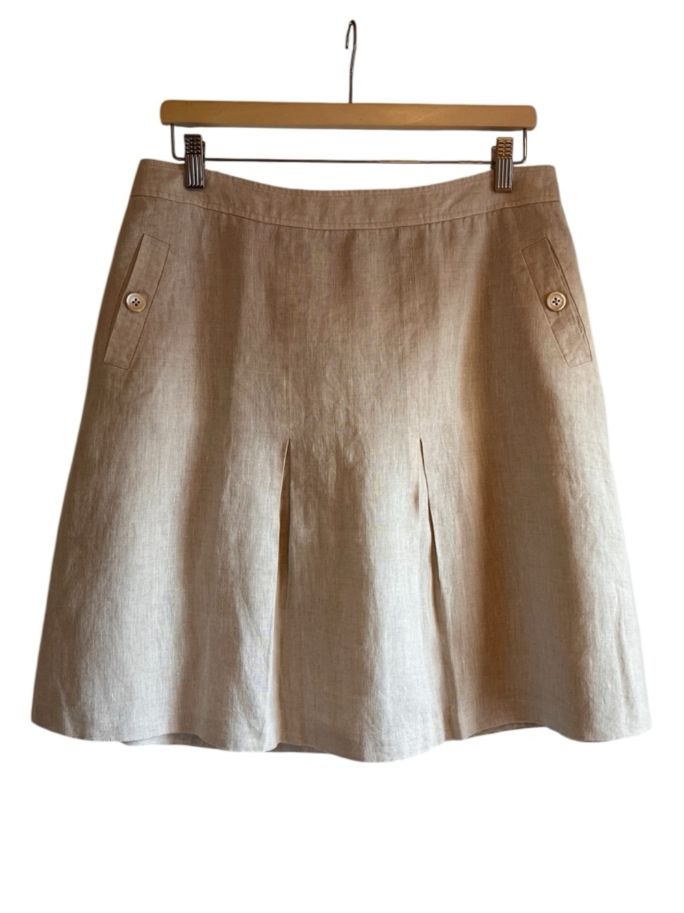 Brooks Brothers linen pleated a-line skirt in tan size 12 excellent condition - Picture 1 of 12
